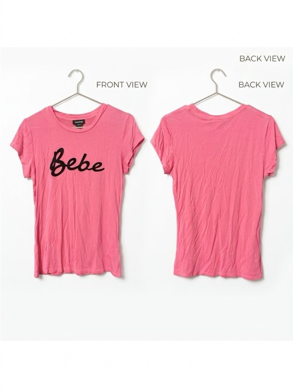 bebe Hot Pink Short Sleeve Logo Tee with Black Script